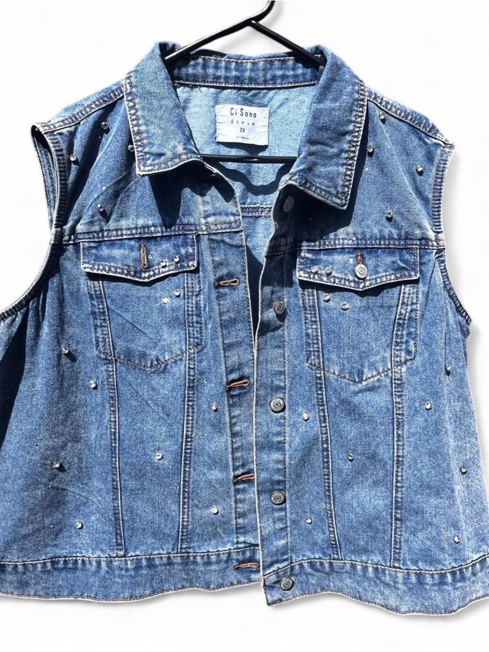 Ci Sono Blue Whimsical Western Studded Jeweled Denim Vest Size 2X